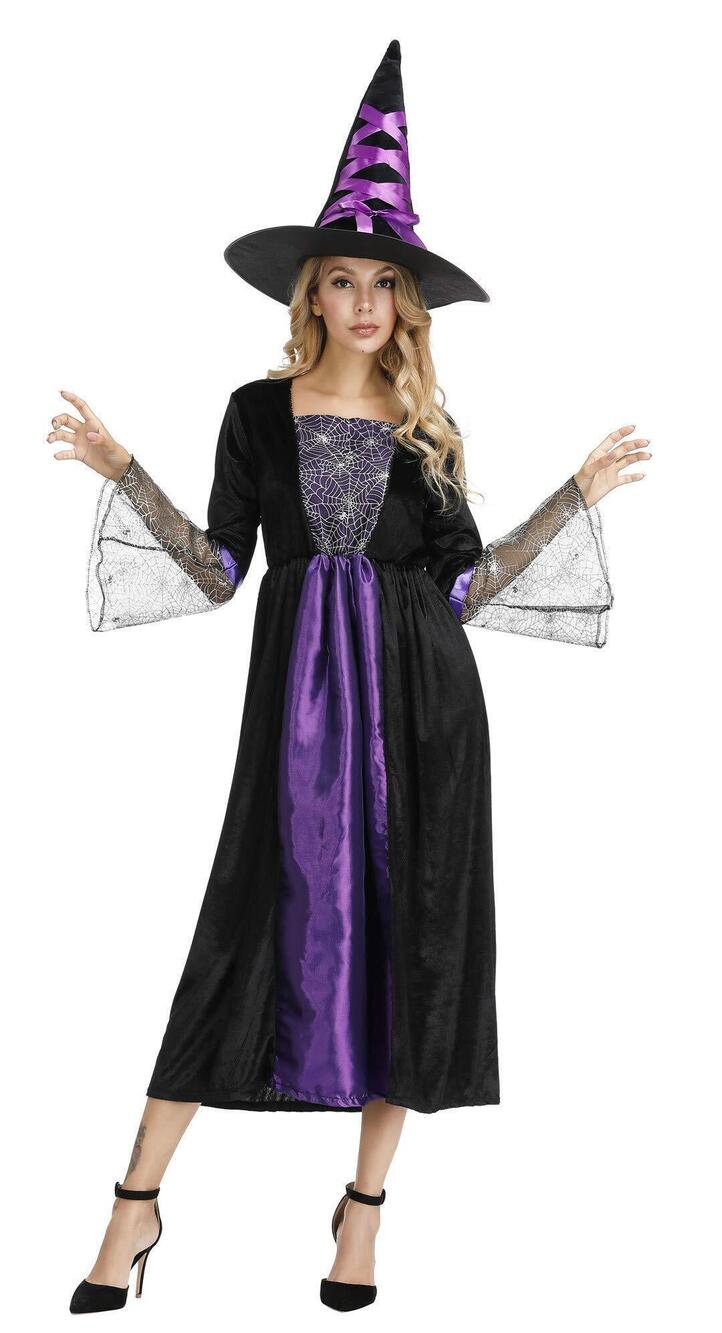 7670 Wicked Witch Costume Long Sorceress Classic Dress with Hat Fancy Party
